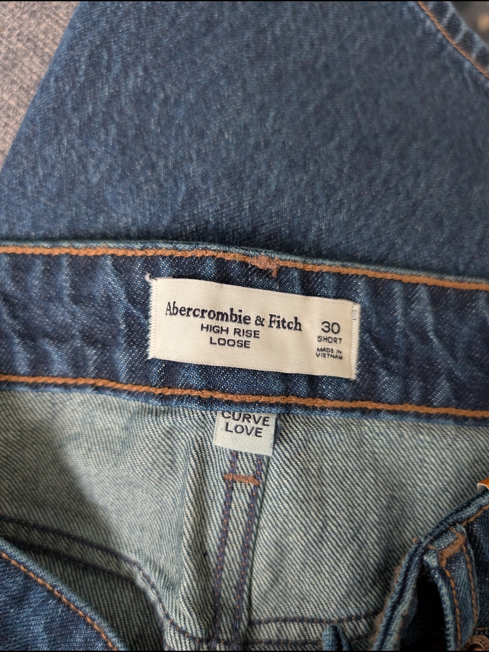 NWT Abercrombie & Fitch Curve Love High-Rise Loose Jeans - Dark Blue SZ 30 Short - Picture 2 of 5
